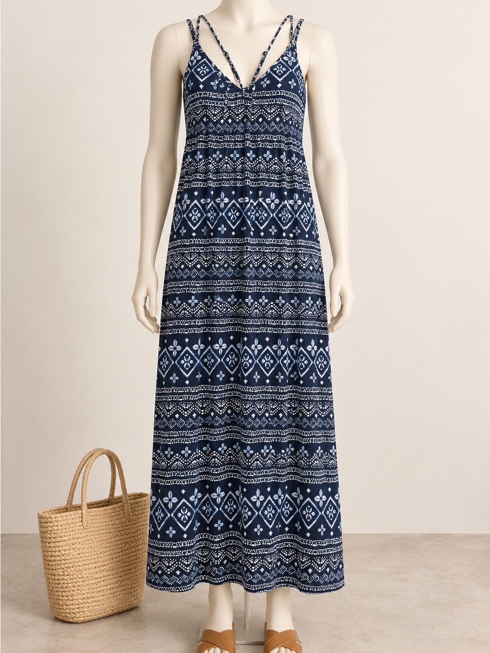 Tommy Bahama Blue Batik Print Strappy Maxi Dress Size Large